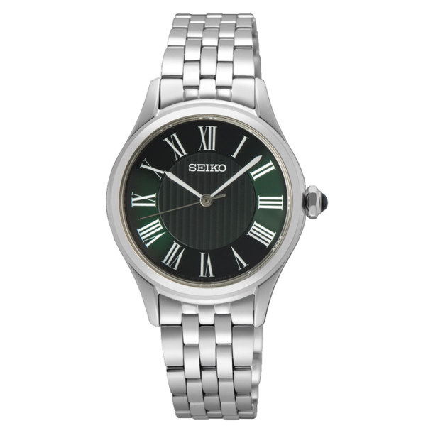 Seiko Dameur Stl m/Romertal og Grn Skive SUR611P1