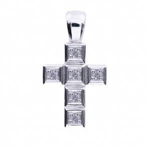 14kt Hvidguldkors m/Brillanter 0.09ct AAWH14GOP-B4