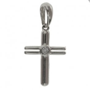 14kt Hvidguldskors m/Brillant 0.02ct AJOH14GOP-B4