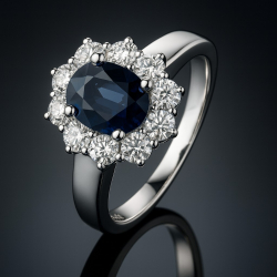 14kt Hvidguldsring m/0.89ct Brillanter og 1.72ct Safir str. 57