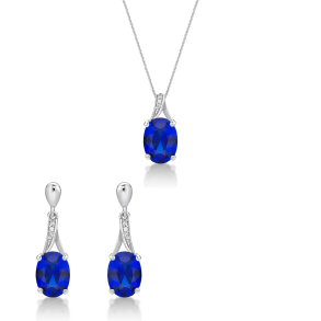 Smykkebox 691 bestende Slvkde med slvvedhng med smuk stor syntetisk safirbl zirkonia med hvide