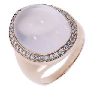 14kt Rosaguld Ring m/0.528ct Diamant/18.725 ct. Rosaquarts str. 56