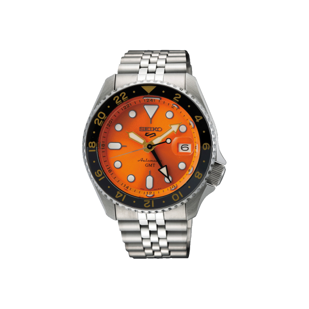 Seiko 5 Sports GMT Stl m/Orange Skive - SSK005K1